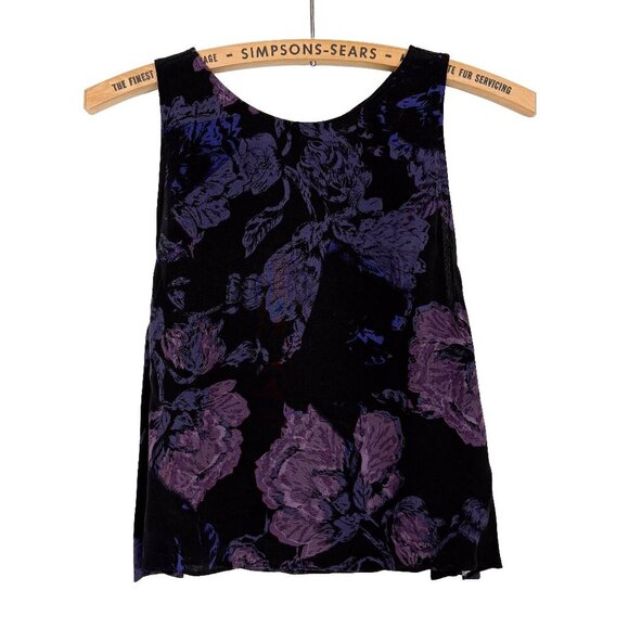 Aritzia Wilfred Black Purple Floral Tank Top Blouse Small - Picture 1 of 6
